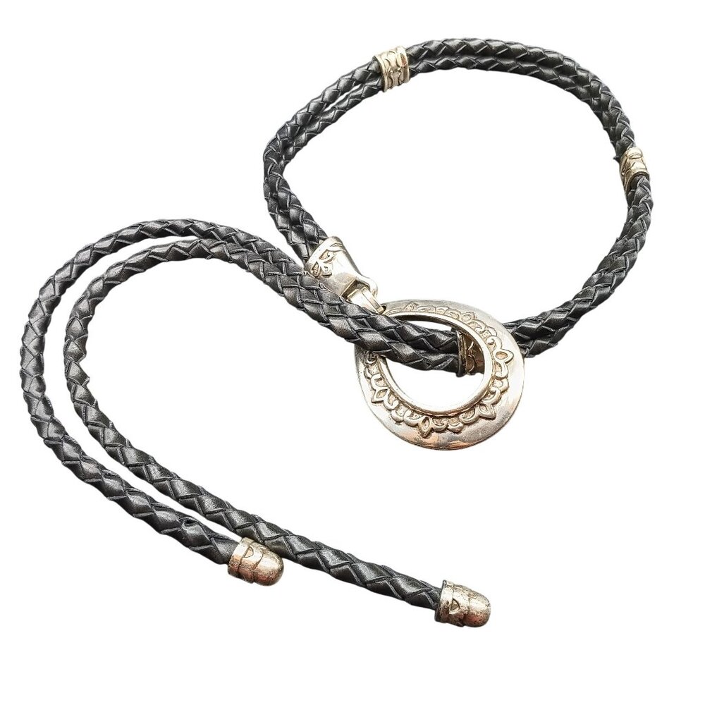 Vintage Brighton Braided Leather Belt with Ornate Silver Pendant Accessory